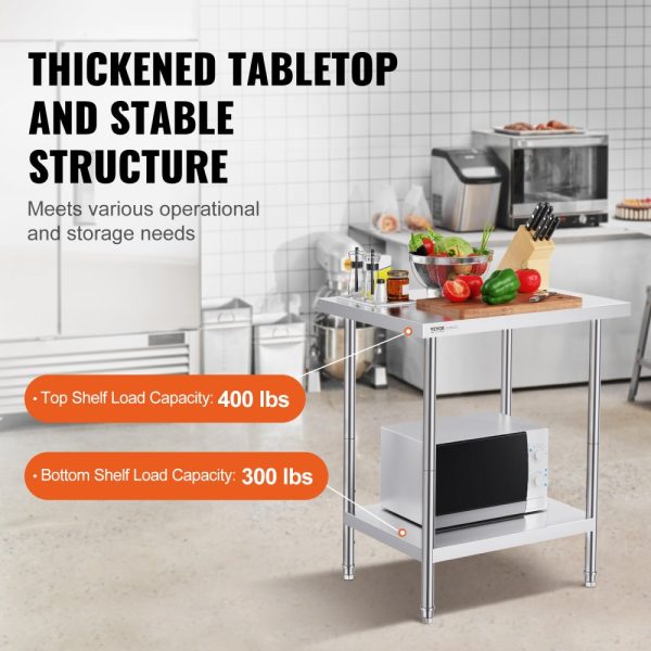 24x30x34 Inch Stainless Steel Workbench Sturdy Metal Table with 3 Adjustable Levels for Kitchen Restaurant Garage or Yard - Image 3
