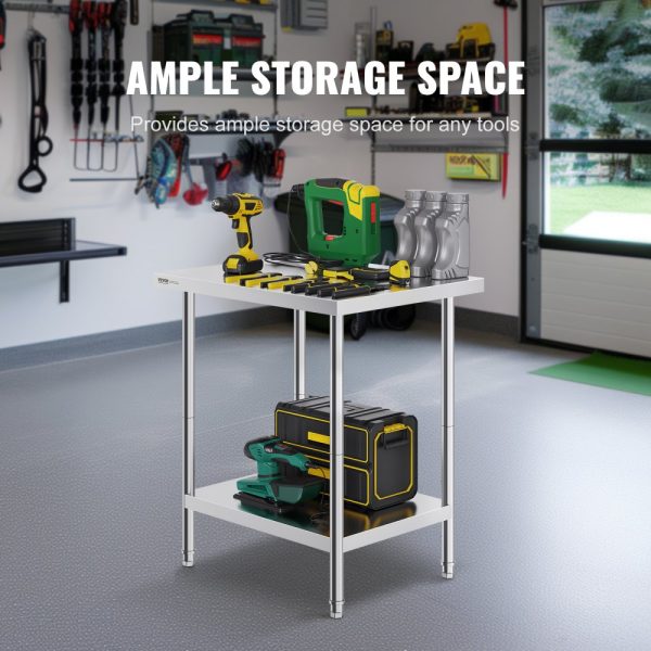 24x30x34 Inch Stainless Steel Workbench Sturdy Metal Table with 3 Adjustable Levels for Kitchen Restaurant Garage or Yard - Image 4
