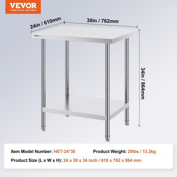 24x30x34 Inch Stainless Steel Workbench Sturdy Metal Table with 3 Adjustable Levels for Kitchen Restaurant Garage or Yard - Image 7