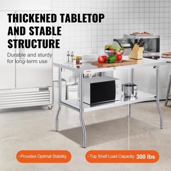 Commercial Folding Worktable 48x30 Inch Double Shelf Stainless Steel Kitchen Prep Table Silver 772 lbs Capacity - Image 3
