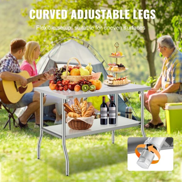 Commercial Folding Worktable 48x30 Inch Double Shelf Stainless Steel Kitchen Prep Table Silver 772 lbs Capacity - Image 5