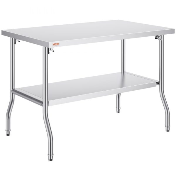 Commercial Folding Worktable 48x30 Inch Double Shelf Stainless Steel Kitchen Prep Table Silver 772 lbs Capacity