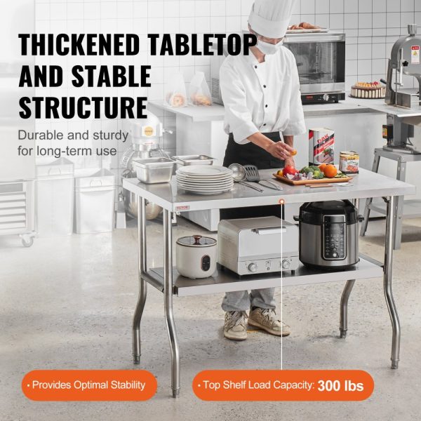 48x24 Inch Folding Commercial Workstation Table Heavy Duty Stainless Steel 300 lbs Capacity Kitchen Island Silver - Image 3