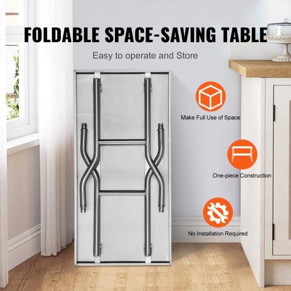 48x24 Inch Folding Commercial Workstation Table Heavy Duty Stainless Steel 300 lbs Capacity Kitchen Island Silver - Image 4