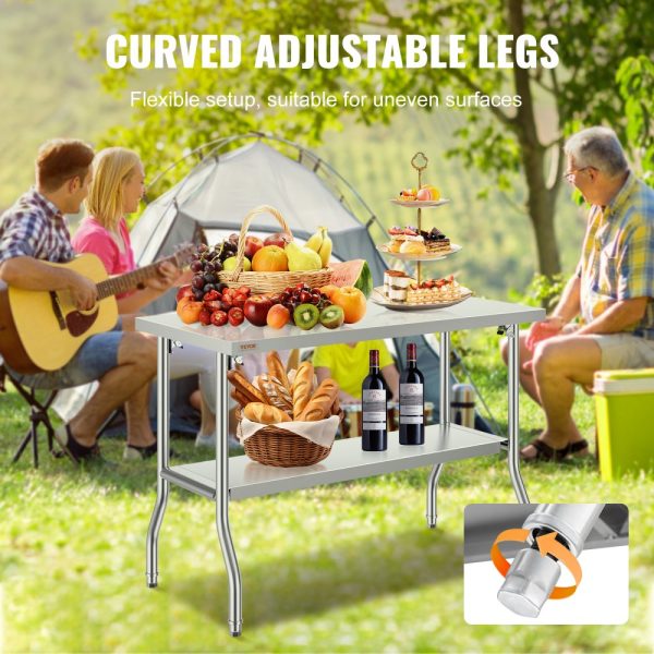 48x24 Inch Folding Commercial Workstation Table Heavy Duty Stainless Steel 300 lbs Capacity Kitchen Island Silver - Image 5