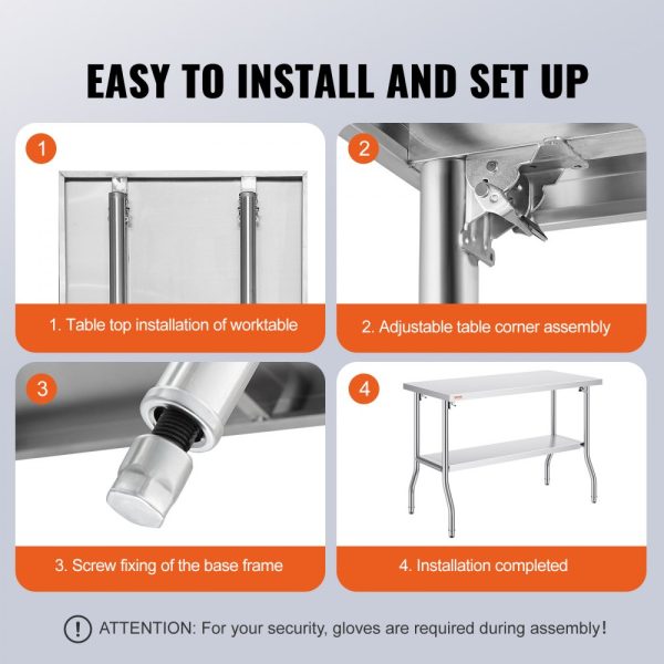 48x24 Inch Folding Commercial Workstation Table Heavy Duty Stainless Steel 300 lbs Capacity Kitchen Island Silver - Image 6