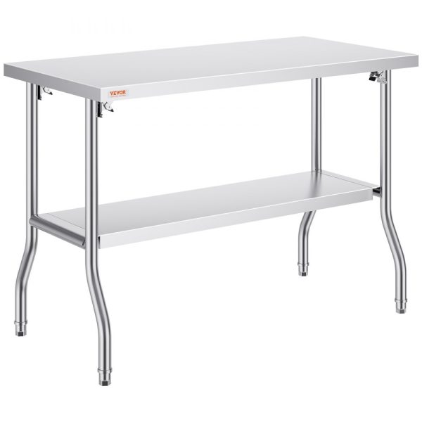 48x24 Inch Folding Commercial Workstation Table Heavy Duty Stainless Steel 300 lbs Capacity Kitchen Island Silver