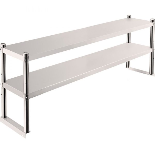 Stainless Steel Double Deck Prep Table Shelf, 60x12 Inches, Adjustable Height for Kitchen & Workshop