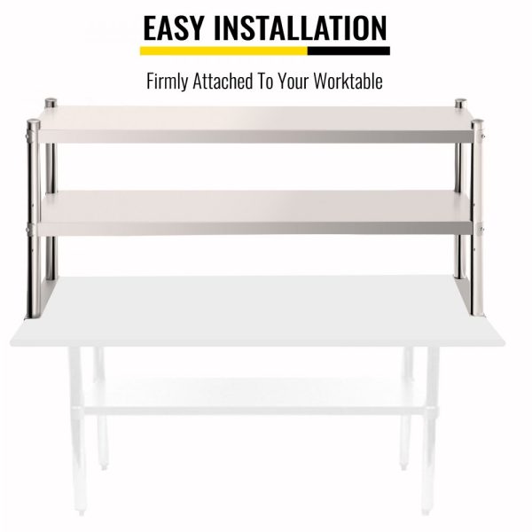 Stainless Steel Double Deck Prep Table Shelf, 60x12 Inches, Adjustable Height for Kitchen & Workshop - Image 3