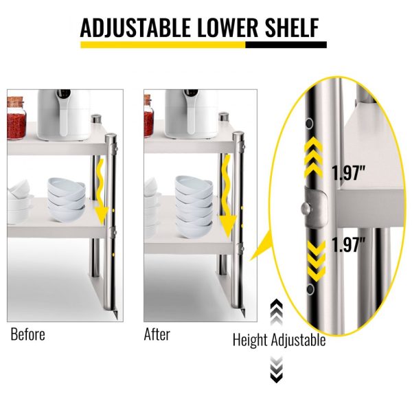 Stainless Steel Double Deck Prep Table Shelf, 60x12 Inches, Adjustable Height for Kitchen & Workshop - Image 5