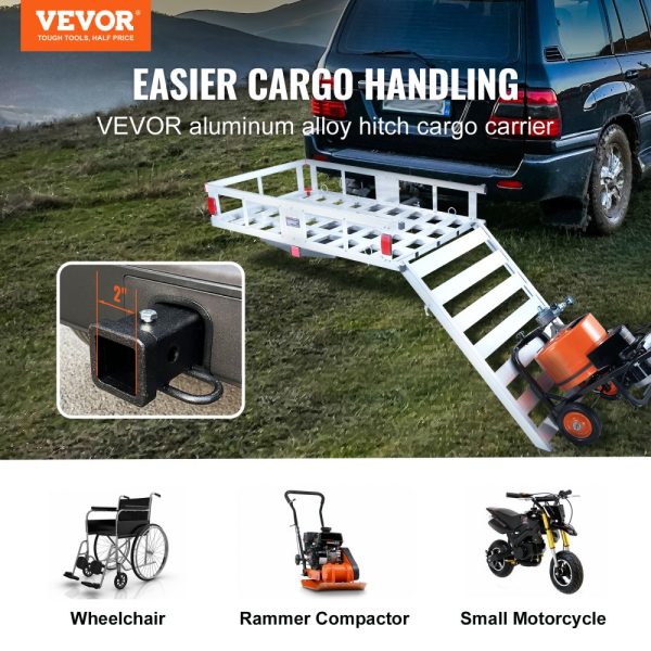 50x29.5x8.7 Inch Aluminum Cargo Rack Trailer Hitch Mount with Folding Ramp 500lbs Capacity SUV Truck Pickup Camping Cargo Carrier - Image 2