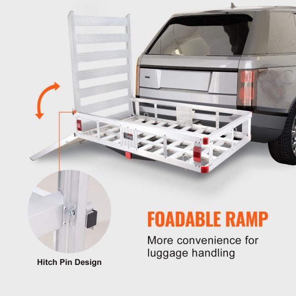 50x29.5x8.7 Inch Aluminum Cargo Rack Trailer Hitch Mount with Folding Ramp 500lbs Capacity SUV Truck Pickup Camping Cargo Carrier - Image 3