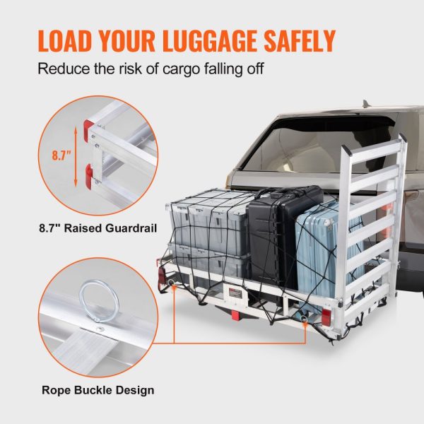 50x29.5x8.7 Inch Aluminum Cargo Rack Trailer Hitch Mount with Folding Ramp 500lbs Capacity SUV Truck Pickup Camping Cargo Carrier - Image 6
