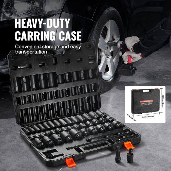 Impact Sockets Set 43pcs 6-Point 1/2in Drive Bit Ratchet Tool Kit Case - Image 6