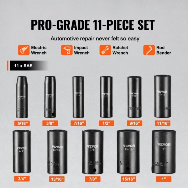 Impact Sockets Set 11pcs 6-Point 3/8in Drive Bit Ratchet Tool Kit Case - Image 3