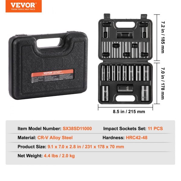 Impact Sockets Set 11pcs 6-Point 3/8in Drive Bit Ratchet Tool Kit Case - Image 7