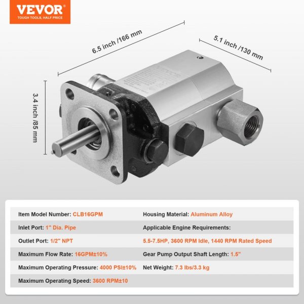 Hydraulic Pump 16 GPM 2-Stage for Wood Log Splitter with Hydraulic Motor & Parts - Image 7