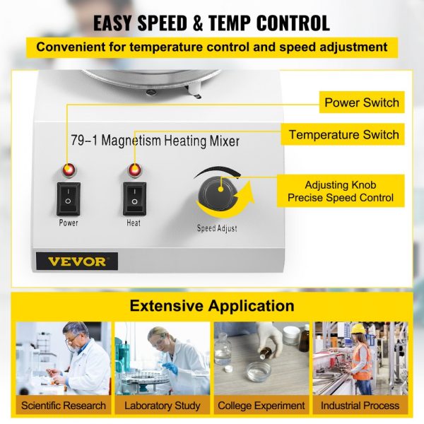 250W Adjustable Speed Magnetic Stirrer with Heating up to 158℉ (70℃) for Lab Use, 1000ML Capacity, Stand Included - Image 5