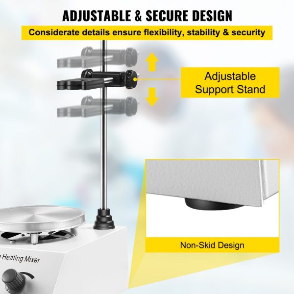 250W Adjustable Speed Magnetic Stirrer with Heating up to 158℉ (70℃) for Lab Use, 1000ML Capacity, Stand Included - Image 6