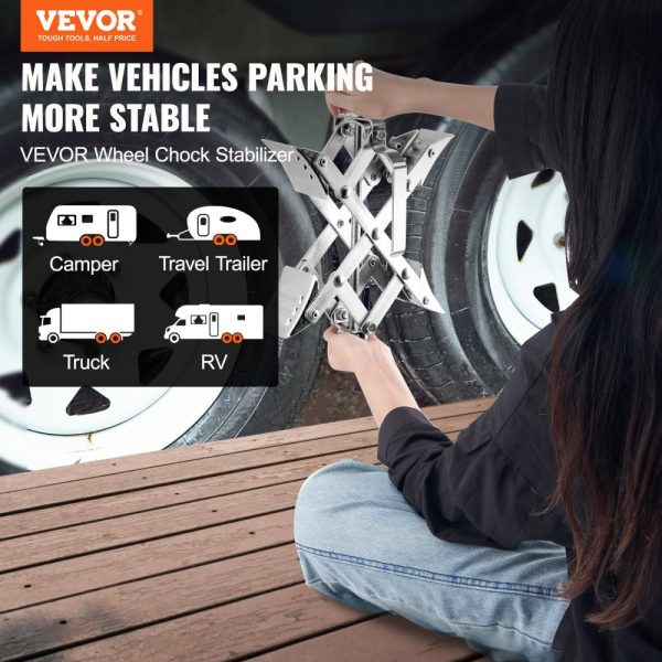 Camper Wheel Chock Stabilizer X-Shape RV Wheel Stabilizer 1.5 to 10 Tire Space Fit 2-Pack with Ratchet Wrench Storage Bag for Campers Travel Trailers Trucks - Image 2