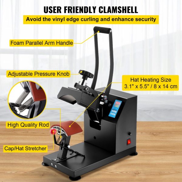 Heat Press 6x3.75Inch Curved Hat Element Clamshell Design Rigid Steel Frame Digital LCD Timer Temperature Control - Image 5