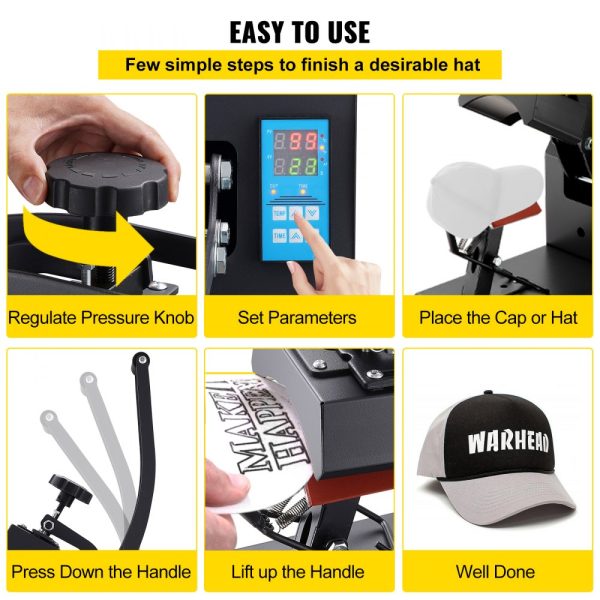 Heat Press 6x3.75Inch Curved Hat Element Clamshell Design Rigid Steel Frame Digital LCD Timer Temperature Control - Image 6