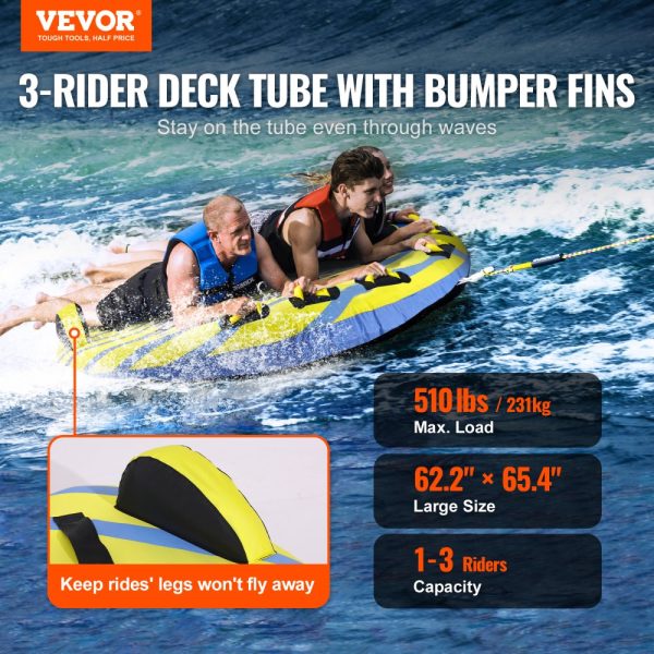Towable Tube for Boating 1-3 Riders Bumper Fins 510 lbs Capacity Full Nylon Cover EVA Handles Speed Safety Valve - Image 2