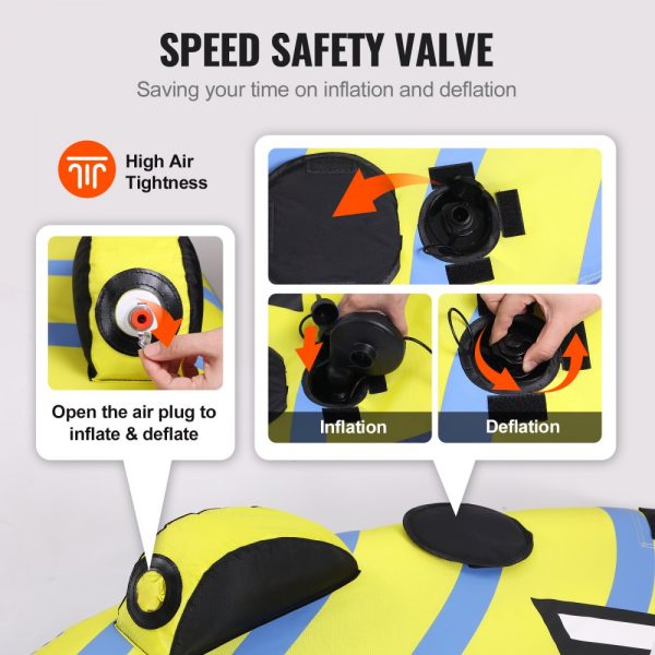 Towable Tube for Boating 1-3 Riders Bumper Fins 510 lbs Capacity Full Nylon Cover EVA Handles Speed Safety Valve - Image 4