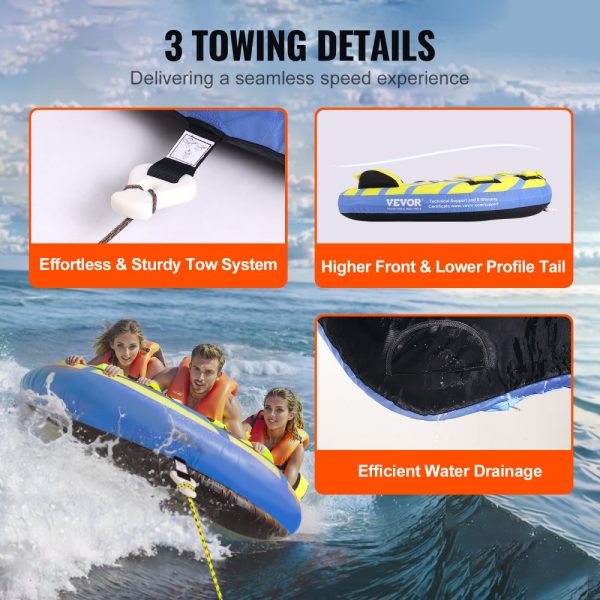 Towable Tube for Boating 1-3 Riders Bumper Fins 510 lbs Capacity Full Nylon Cover EVA Handles Speed Safety Valve - Image 6
