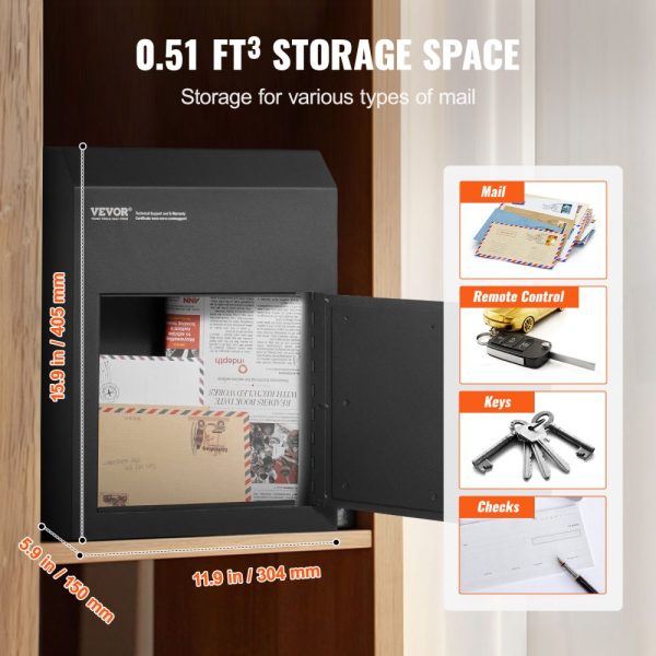Through the Door Key Drop Mailbox Heavy Duty Steel 1.8 Key Lock 12x6x16 Black - Image 3