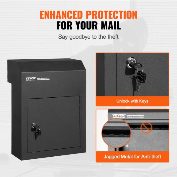 Through the Door Key Drop Mailbox Heavy Duty Steel 1.8 Key Lock 12x6x16 Black - Image 5