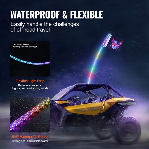 3FT Waterproof RGB Chasing Whip Light with Spring Base & Remote Control for UTVs, ATVs, Motorcycles, Go-Karts - Image 5
