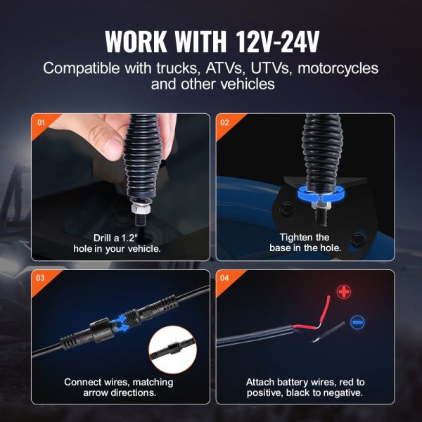 3FT Waterproof RGB Chasing Whip Light with Spring Base & Remote Control for UTVs, ATVs, Motorcycles, Go-Karts - Image 6