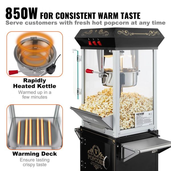Popcorn Popper Machine with Cart  Popcorn Maker 850W 8 Oz 48 Cups Black - Image 4
