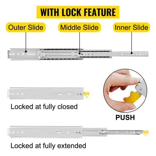 Heavy Duty 40 Drawer Slides 500lbs Load Locking Full Extension Side Mount Ball Bearing Glide Push Open Rails 1 Pair - Image 2