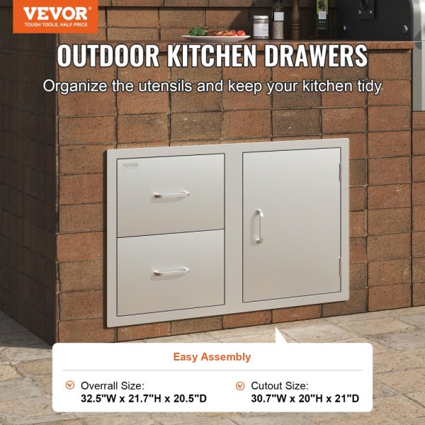 Outdoor Kitchen Double Door Double Drawer Combo 32.5W x 21.7H x 20.5D Paper Towel Rack Stainless Steel Handles for BBQ Island - Image 2