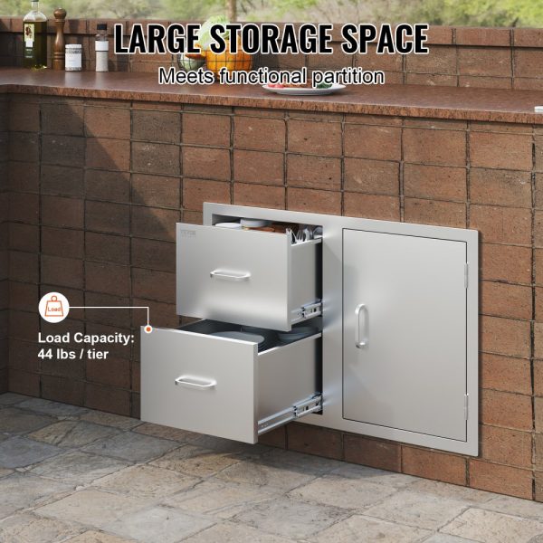 Outdoor Kitchen Double Door Double Drawer Combo 32.5W x 21.7H x 20.5D Paper Towel Rack Stainless Steel Handles for BBQ Island - Image 3