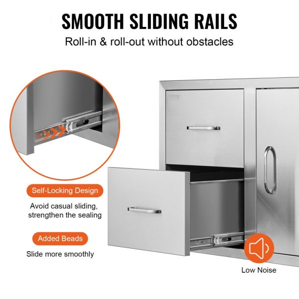Outdoor Kitchen Double Door Double Drawer Combo 32.5W x 21.7H x 20.5D Paper Towel Rack Stainless Steel Handles for BBQ Island - Image 5