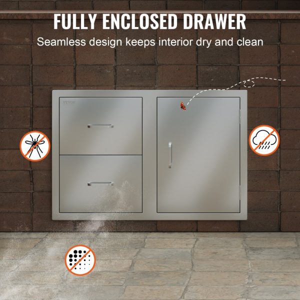 Outdoor Kitchen Double Door Double Drawer Combo 32.5W x 21.7H x 20.5D Paper Towel Rack Stainless Steel Handles for BBQ Island - Image 6