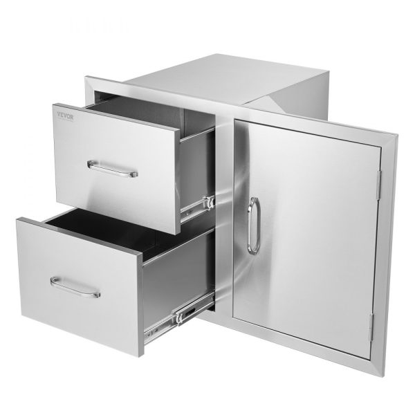Outdoor Kitchen Double Door Double Drawer Combo 32.5W x 21.7H x 20.5D Paper Towel Rack Stainless Steel Handles for BBQ Island