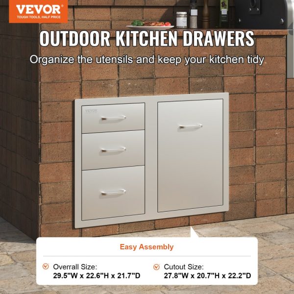 Outdoor Kitchen Door & Drawer Combo - 29.5W x 22.6H x 21.7D inches, Access Door & Triple Drawers with Propane Storage & Adjustable Trash Ring for BBQ Island Patio Grill Station - Image 2