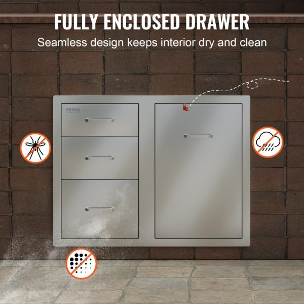 Outdoor Kitchen Door & Drawer Combo - 29.5W x 22.6H x 21.7D inches, Access Door & Triple Drawers with Propane Storage & Adjustable Trash Ring for BBQ Island Patio Grill Station - Image 6