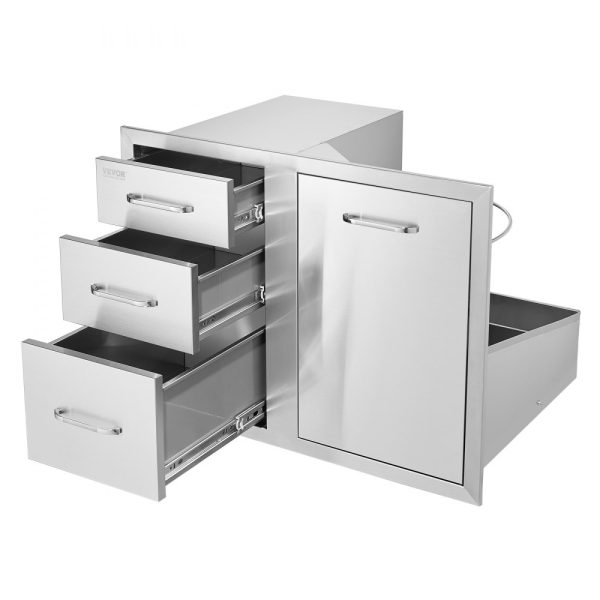 Outdoor Kitchen Door & Drawer Combo - 29.5W x 22.6H x 21.7D inches, Access Door & Triple Drawers with Propane Storage & Adjustable Trash Ring for BBQ Island Patio Grill Station