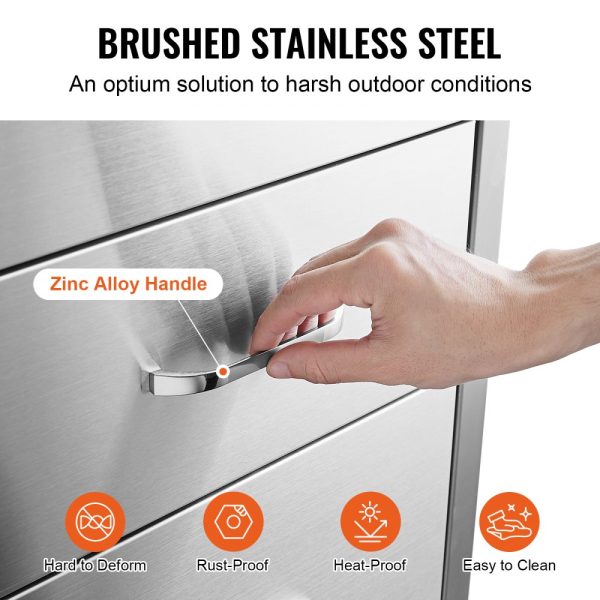 Flush Mount Outdoor Kitchen Drawers 16x28.5x20.5 Triple Access BBQ Island Storage Stainless Steel With Handle for Outdoor Kitchens & Patio BBQ Areas - Image 4