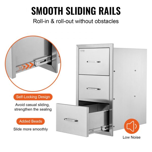 Flush Mount Outdoor Kitchen Drawers 16x28.5x20.5 Triple Access BBQ Island Storage Stainless Steel With Handle for Outdoor Kitchens & Patio BBQ Areas - Image 5
