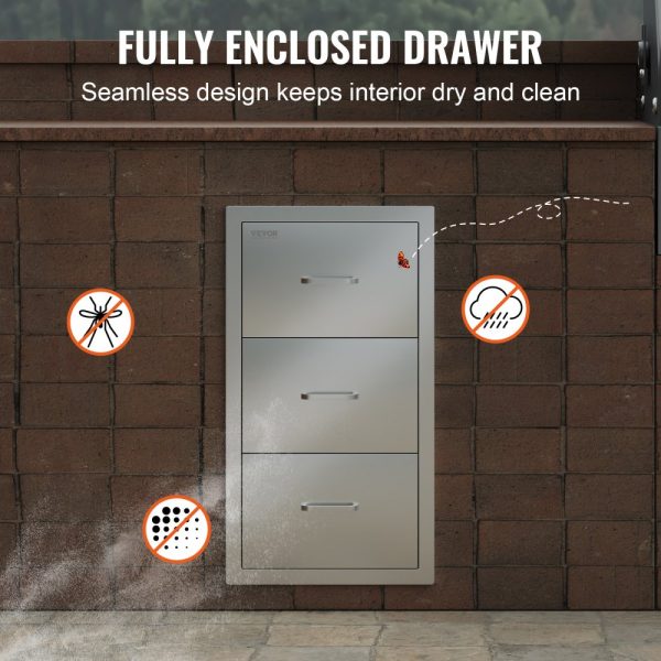 Flush Mount Outdoor Kitchen Drawers 16x28.5x20.5 Triple Access BBQ Island Storage Stainless Steel With Handle for Outdoor Kitchens & Patio BBQ Areas - Image 6