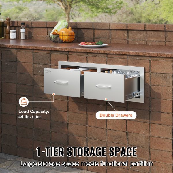 29.5W x 10H x 19.7D Stainless Steel Outdoor Kitchen BBQ Access Drawers Double Drawers with Handle BBQ Island or Patio Grill Station - Image 3