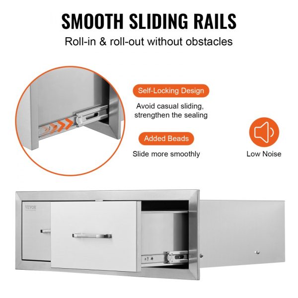 29.5W x 10H x 19.7D Stainless Steel Outdoor Kitchen BBQ Access Drawers Double Drawers with Handle BBQ Island or Patio Grill Station - Image 5