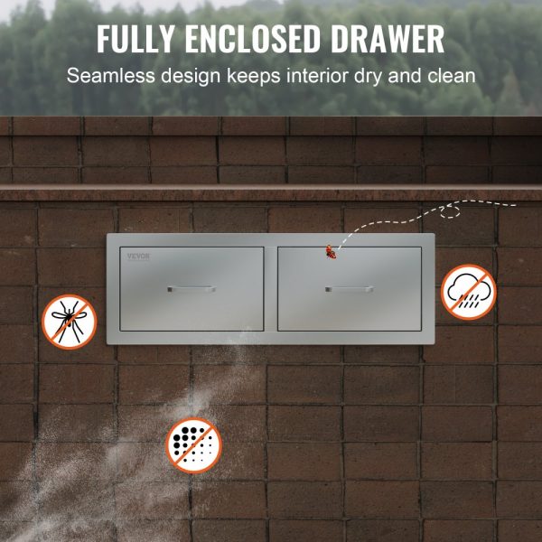 29.5W x 10H x 19.7D Stainless Steel Outdoor Kitchen BBQ Access Drawers Double Drawers with Handle BBQ Island or Patio Grill Station - Image 6