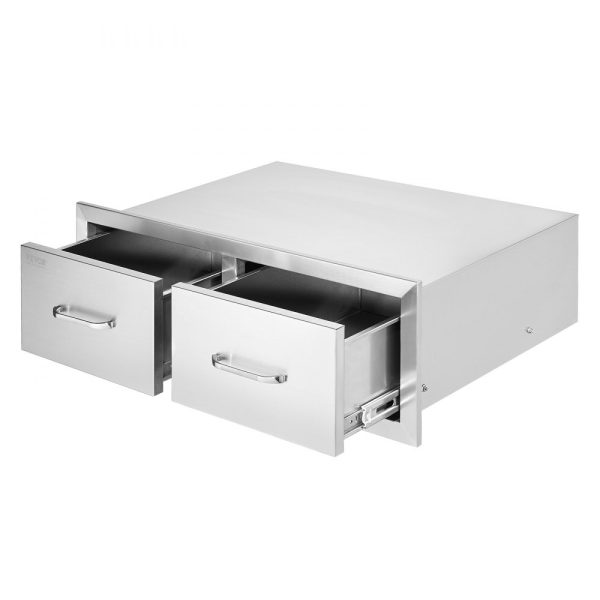 29.5W x 10H x 19.7D Stainless Steel Outdoor Kitchen BBQ Access Drawers Double Drawers with Handle BBQ Island or Patio Grill Station
